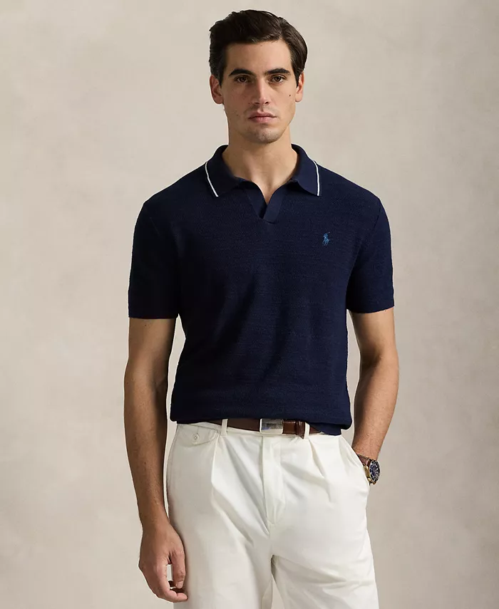 

Мужское поло из текстурированного хлопка и льна Polo Ralph Lauren, синий