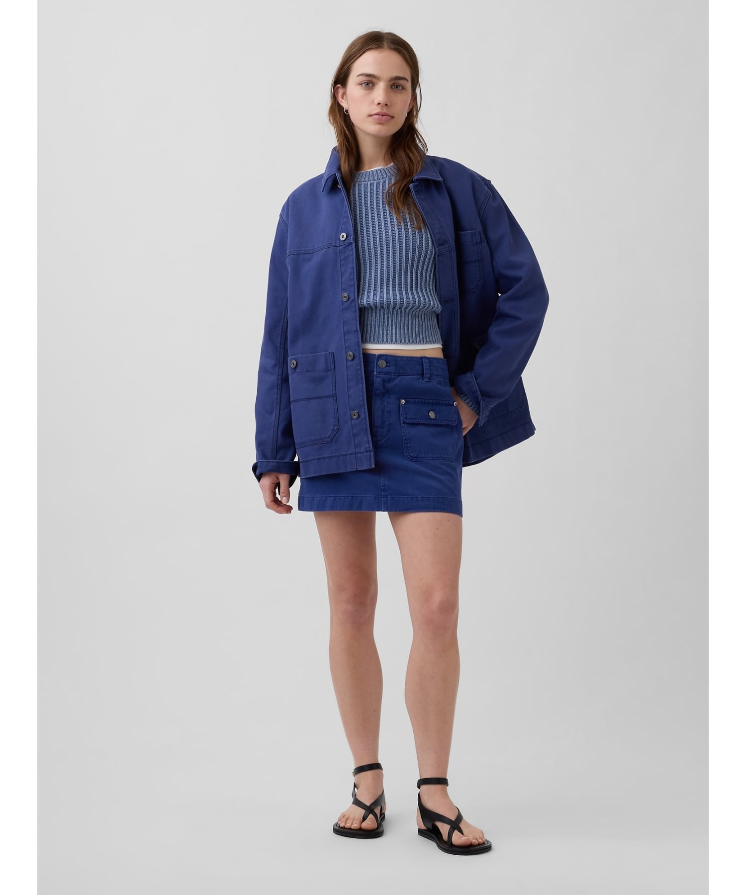 (W) Укороченный свитер с рукавами-«бочками» из 100% хлопка GAP, BAINBRIDGE_BLUE — фото 3