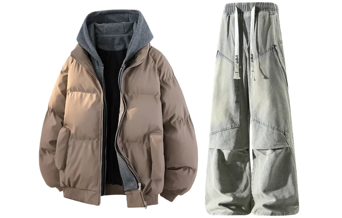 

Толстовка Casual Sportswear утепленная с капюшоном унисекс X1617, серый puffer jacket+желтый mud pants