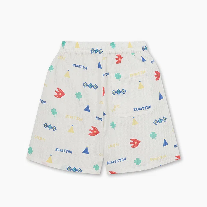 Детские шорты с мульти-узором айвори от Benetton Kids — фото 2