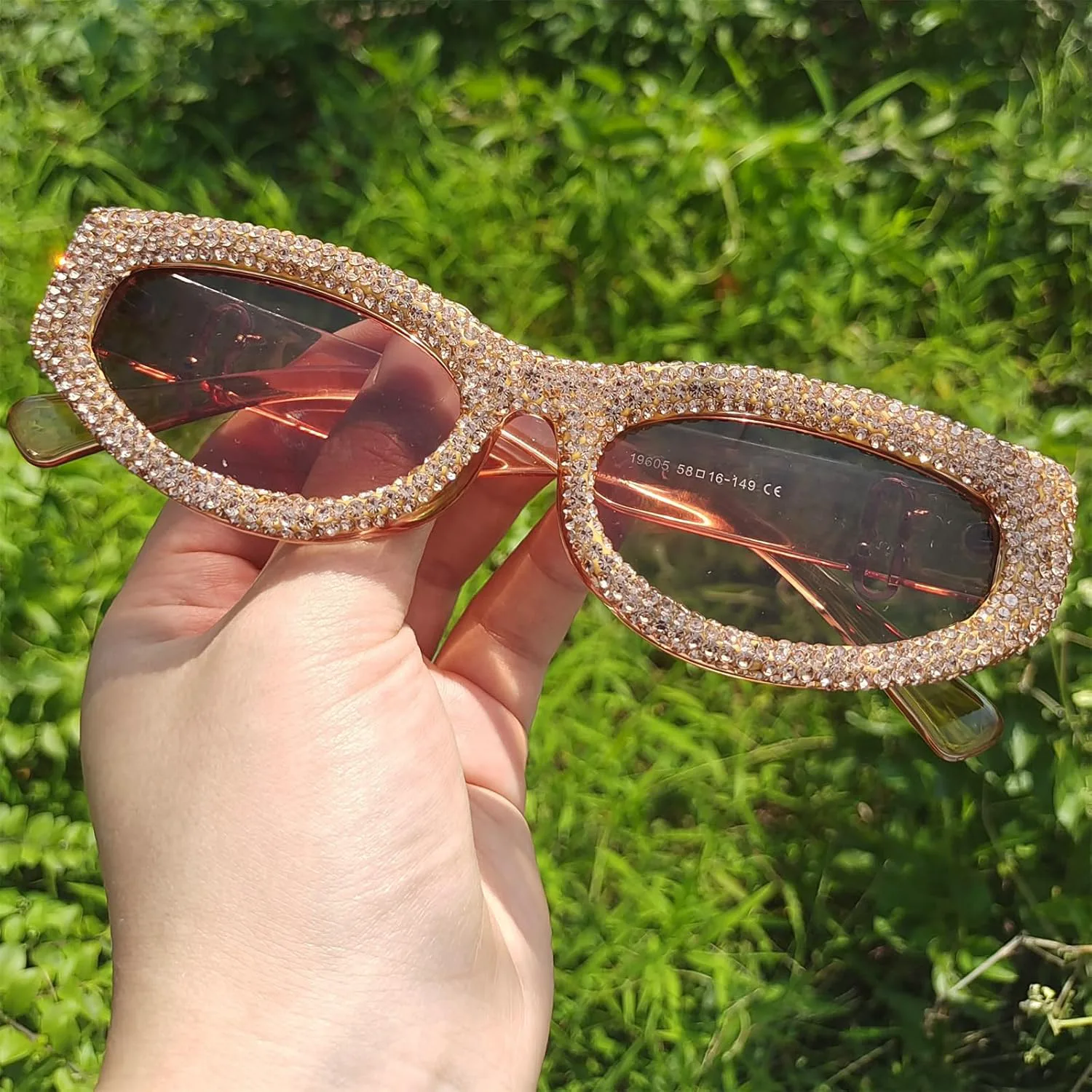 

Солнцезащитные очки Willochra Y2K розового цвета «кошачий глаз», милые и модные, для женщин, с блестками, стразами и кристаллами, квадратные, 2pcs-green&brown