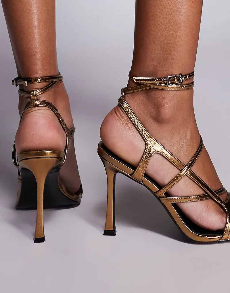 Босоножки на высоком каблуке с решеткой ASOS DESIGN Nutty бронзового цвета — фото 2