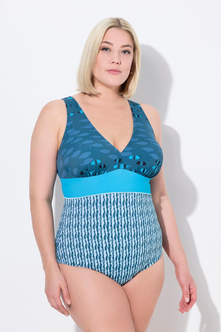 

ULLA POPKEN Женский купальник-рыбка с мягкими чашками и V-образным вырезом, переработанный