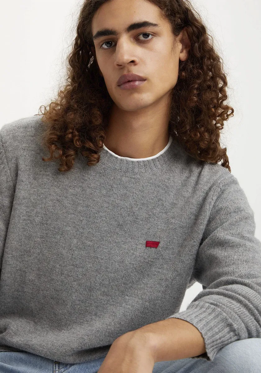 Шерстяной свитер Levi's "ORIGINAL HM SWEATER", классической формы с круглым вырезом, серый — фото 4
