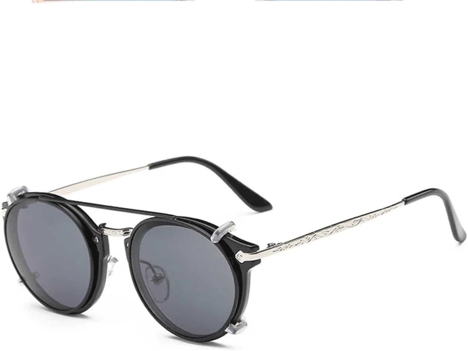 

Круглые солнцезащитные очки в стиле стимпанк для мужчин и женщин, двухслойные, со съемными линзами, отстегивающиеся линзы, прозрачные, с полыми дужками DSVIGF, Silver Grey