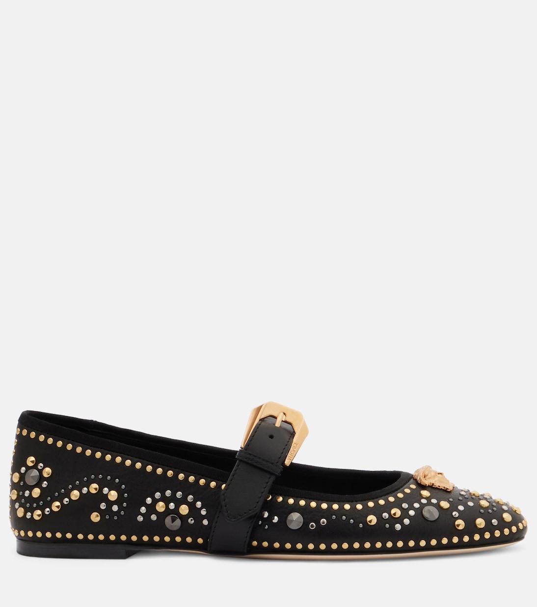 Туфли Мэри Джейн из кожи La Medusa Versace, Black-Versace Gold+Palladium — фото 4