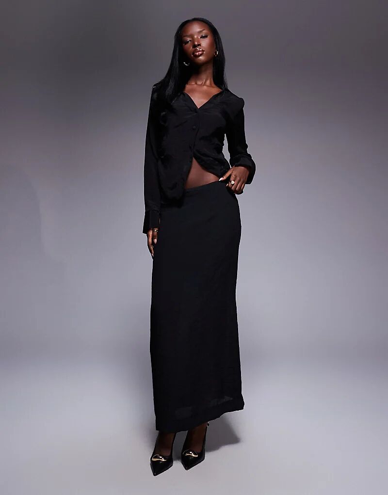 

Юбка макси из прозрачного жатого материала ASOS DESIGN черного цвета