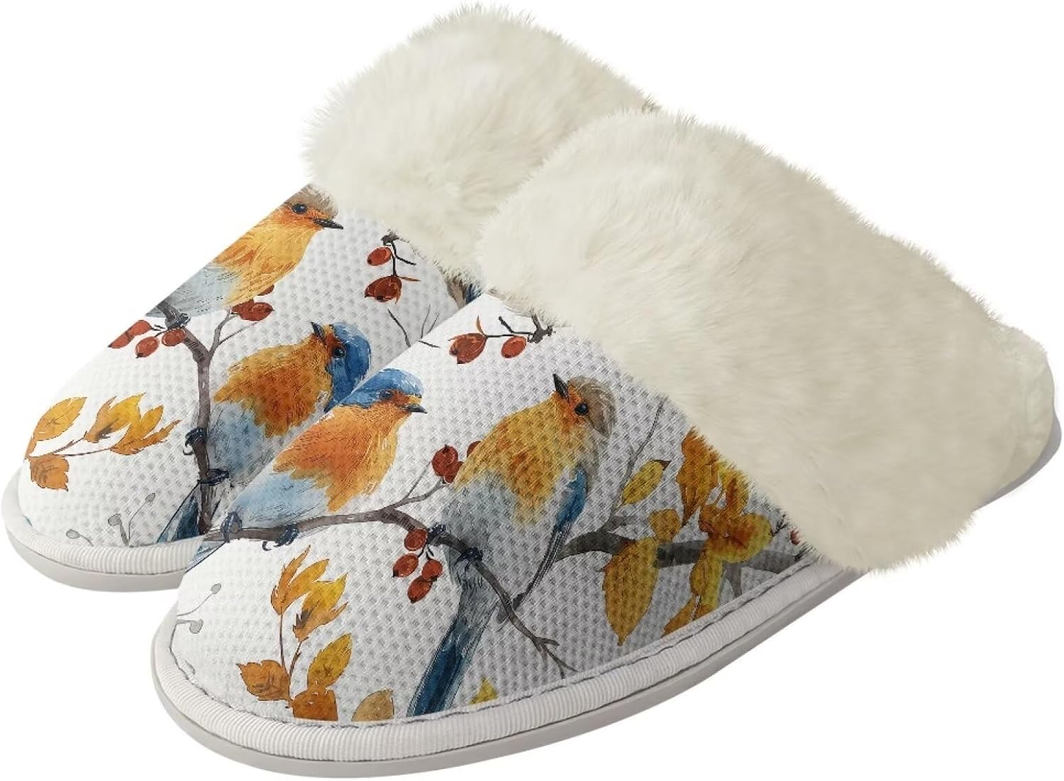 

Мягкие домашние тапочки для мужчин и женщин, зимние теплые хлопковые домашние тапочки, бесшумные, моющиеся, с нескользящей резиновой подошвой Watdotory, Bird Tree