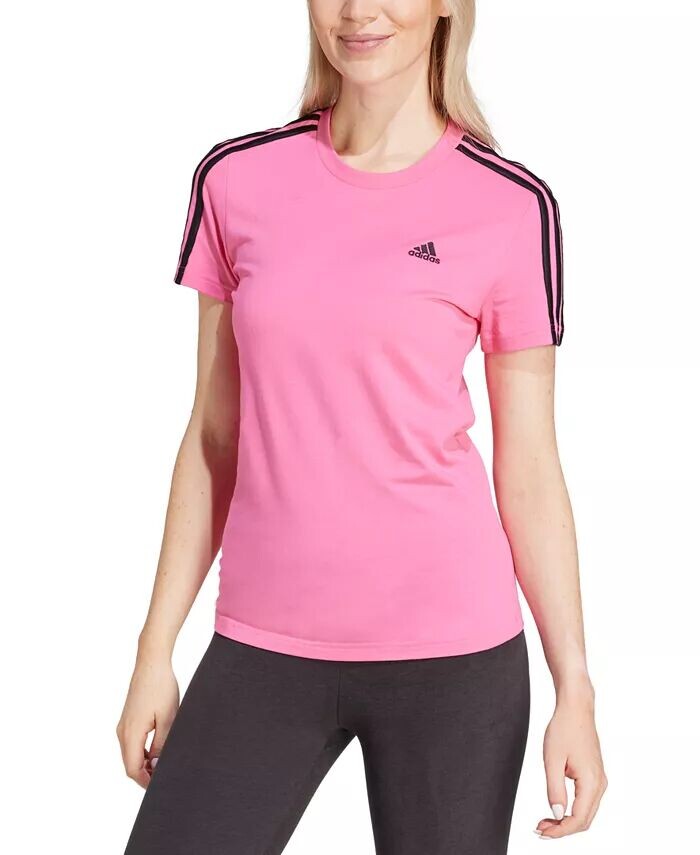 

Женская хлопковая футболка Essentials с 3 полосками adidas, розовый