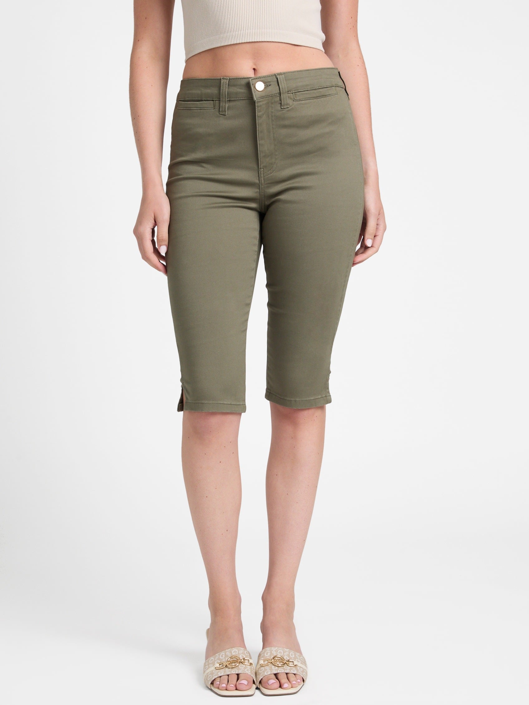 

Сатиновые брюки-капри Caren Guess Factory, оливковый