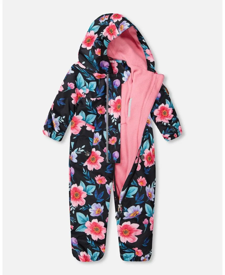 Комбинезон-верхняя одежда для девочек на межсезонье Deux par Deux, черный floral print — фото 4
