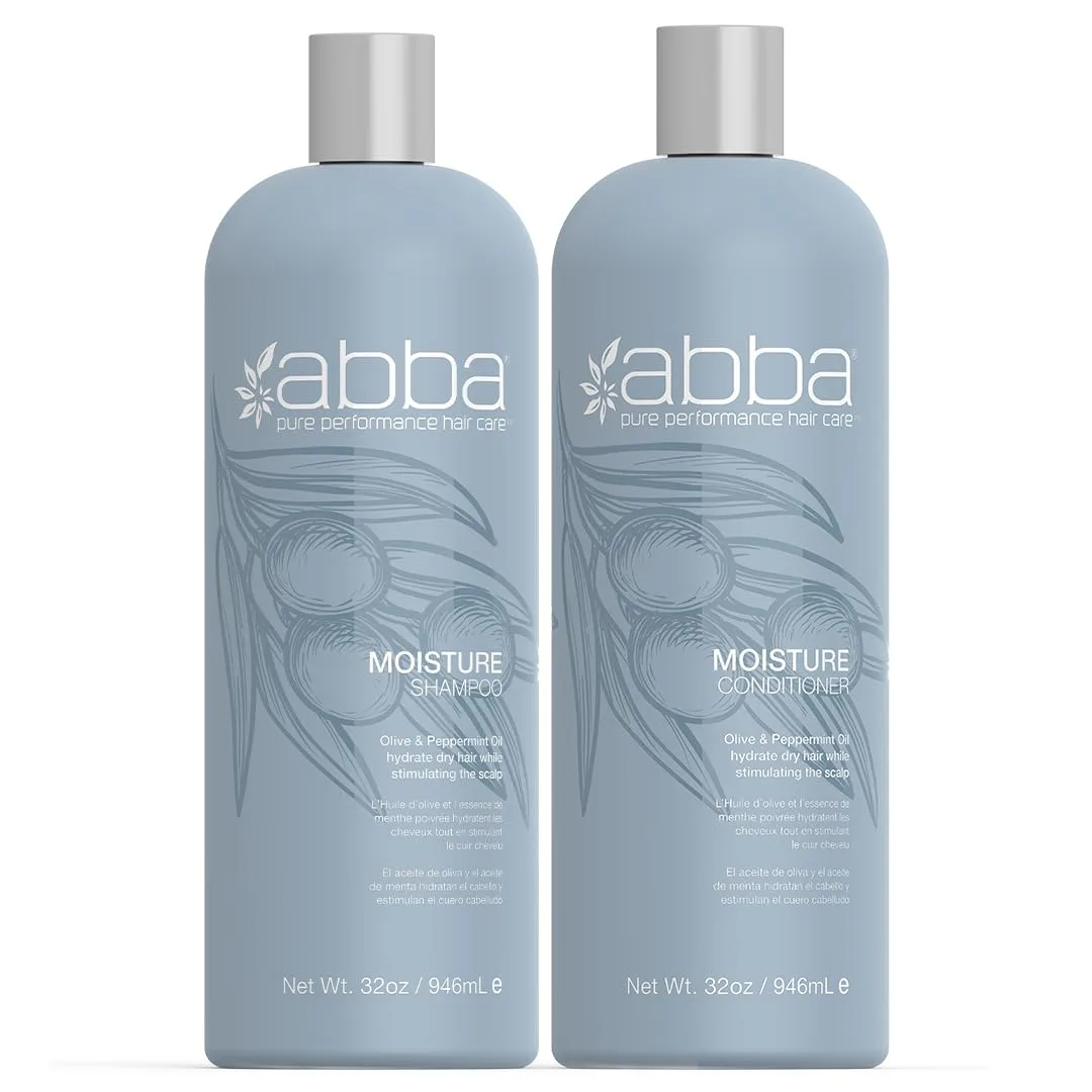 ABBA - Набор из двух увлажняющих и питательных шампуня и кондиционера Pure Moisture с маслом оливы и маслом перечной мяты, по 950 мл каждый.