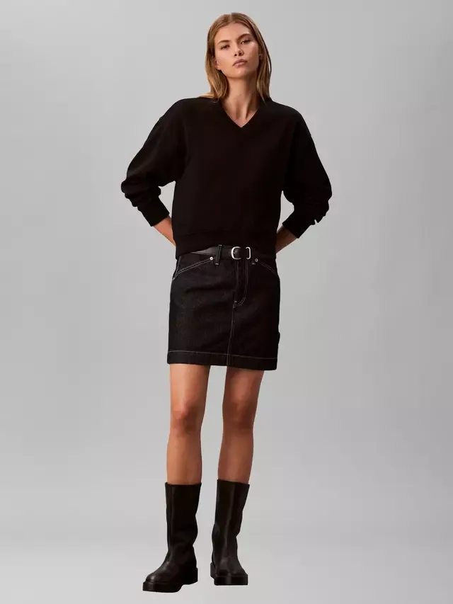 Свободная толстовка с V-образным вырезом из махровой ткани, черная Calvin Klein