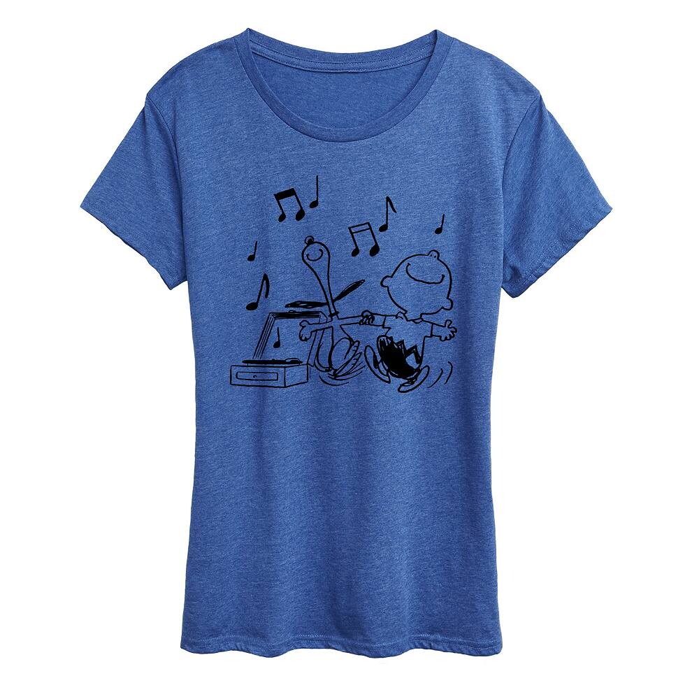 

Женская футболка с рисунком Peanuts Snoopy & Charlie Brown Dancing Licensed Character, цвет Heather Royal Blue