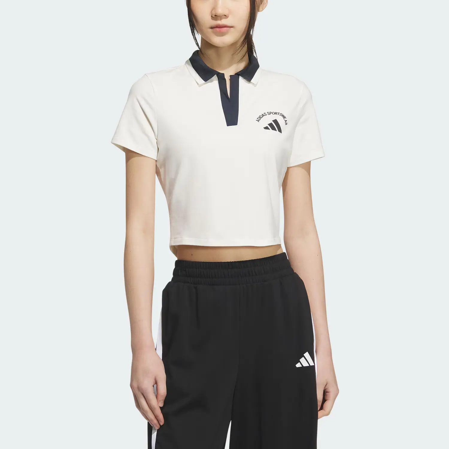 Спортивная футболка поло женская Adidas, белый/синий — фото 3
