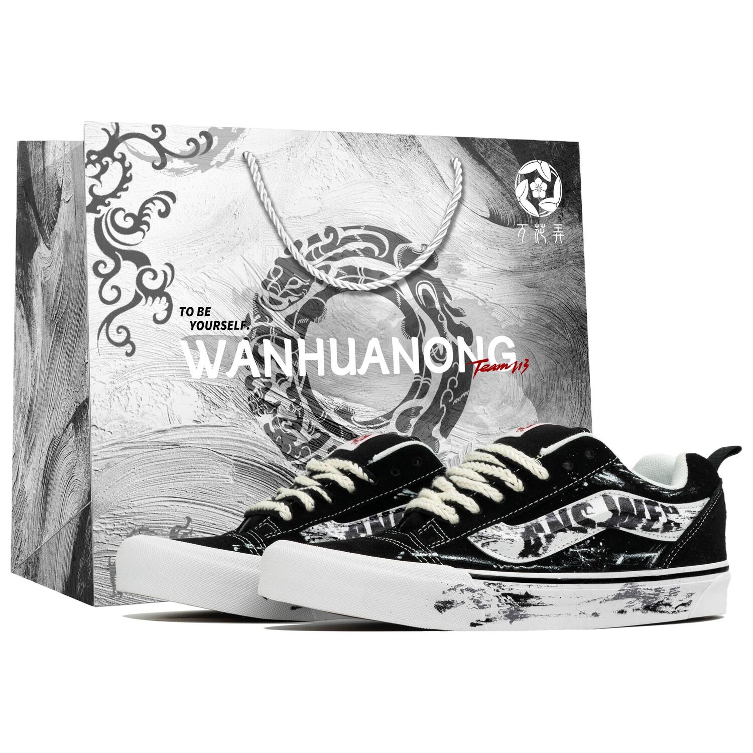 

Vans Knu Skool Wan Hua Nong, Black White Report, Shopping Bag Abrasion Resistant Low top Skateboard Shoes мужские черные