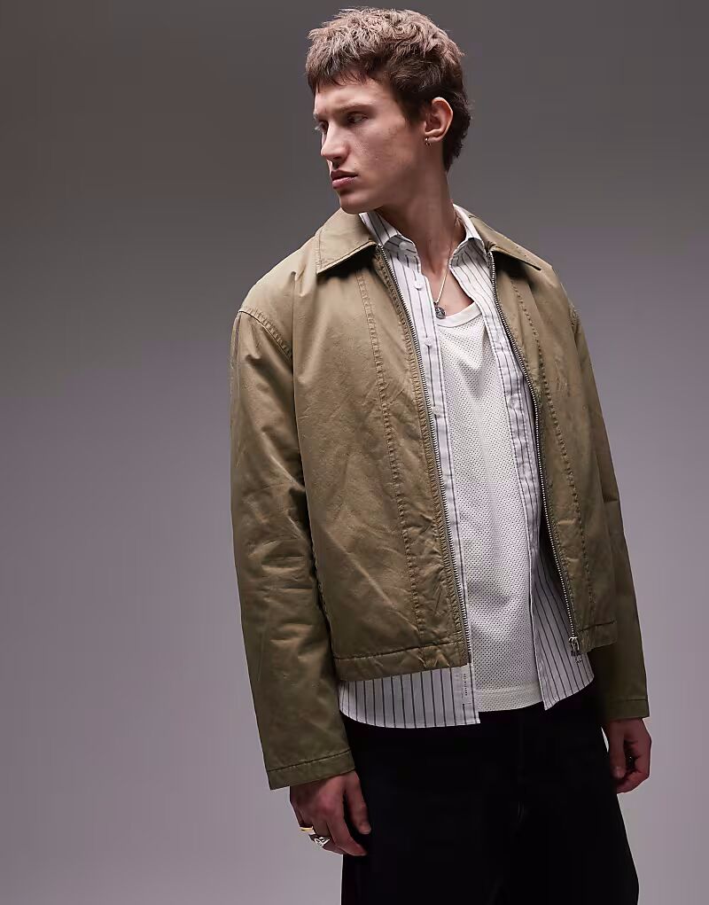 

Куртка Topman Twill Harrington цвета хаки