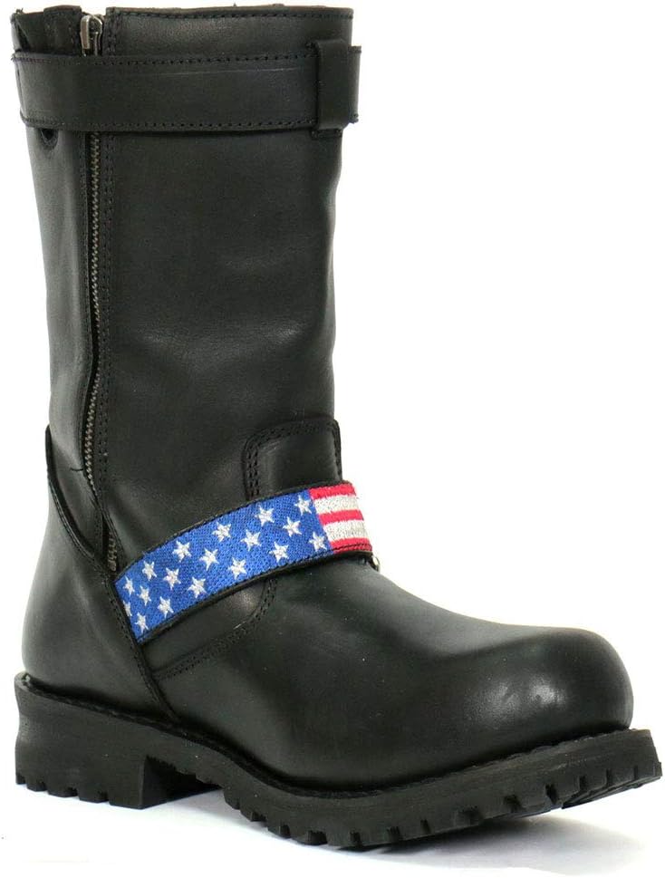 Мужские высокие черные ботинки Hot Leathers BTM1019 с круглым носком и ремешком с флагом - размер 9 ‎Hot Leathers — фото 3