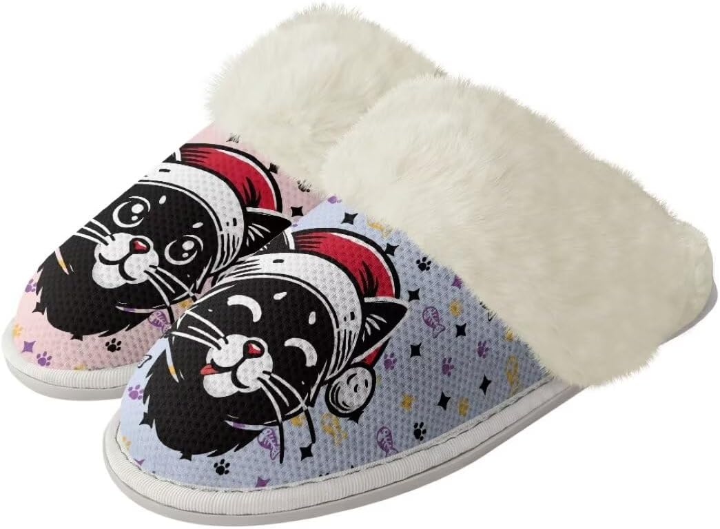 

Женские и мужские рождественские тапочки с нескользящей подошвой, пушистые домашние туфли с резиновой подошвой для дома Xixirimido, черный