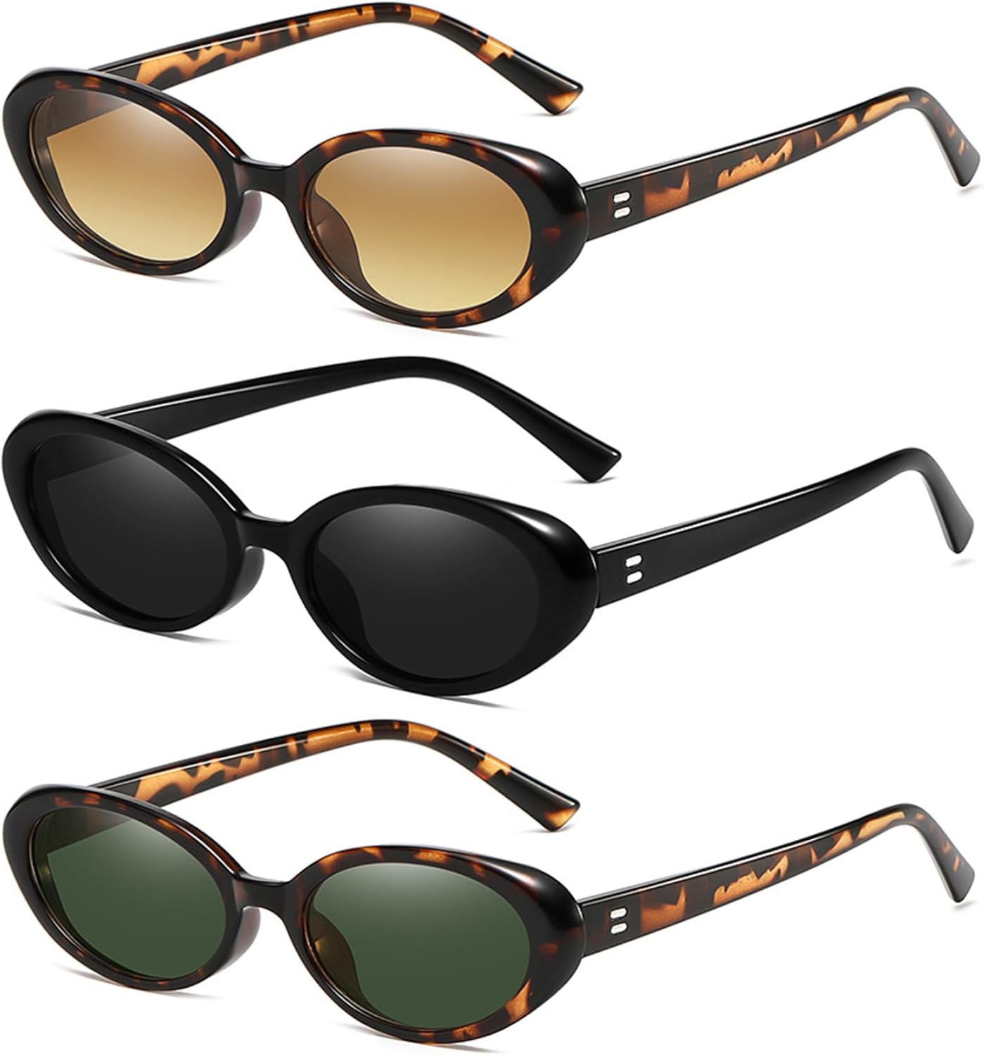 

3 ретро-очки овальной формы, маленькие стильные узкие очки «кошачий глаз» с защитой от УФ-излучения, легкие, для женщин и девушек, для активного отдыха Jeorywoet, 3pcs