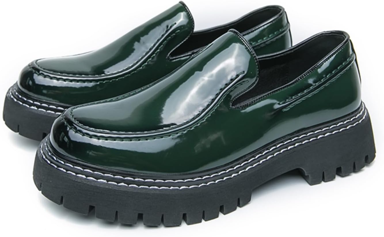 

Мужские двухцветные лоферы из лакированной кожи, стильная обувь на каждый день с тиснением, удобная формальная обувь для свадеб и бизнеса Aokisx, зеленый