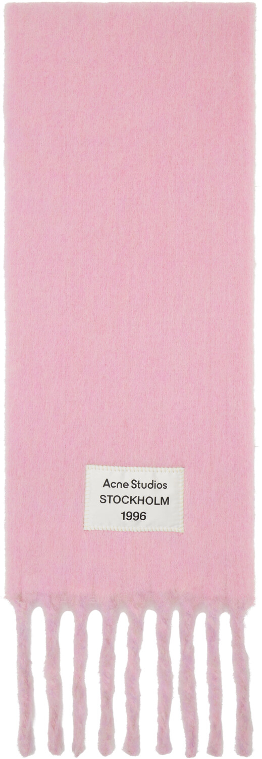 

Шарф с бахромой и розово-фиолетовым логотипом Acne Studios