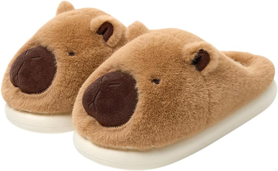 

HiGropcore милые пушистые тапочки для женщин и мужчин с рисунком мультяшных животных, удобные и теплые домашние тапочки, хаки