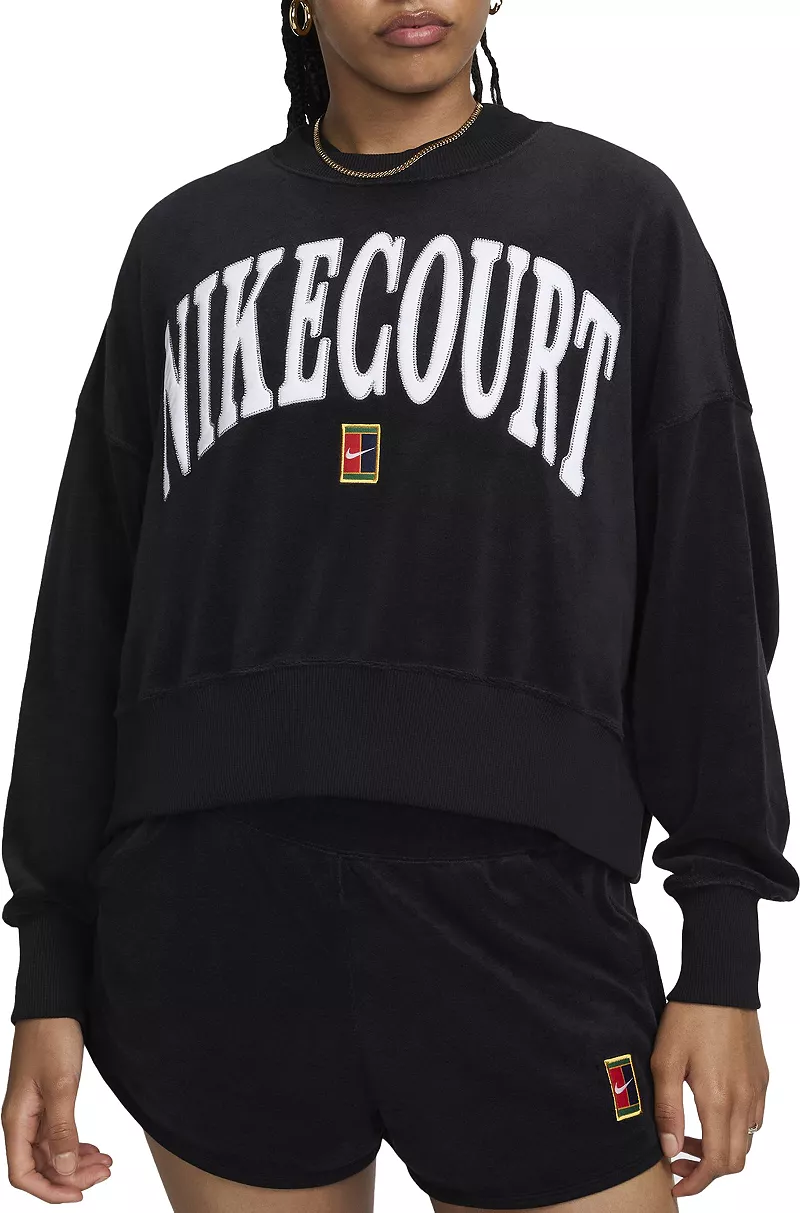 

Nike Женская теннисная толстовка оверсайз из флиса с графическим рисунком NikeCourt Heritage, черный