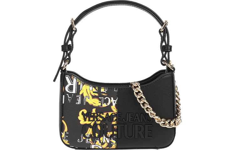 

VERSACE JEANS COUTURE Полиэстеровая сумка через плечо среднего размера женская черная, Black