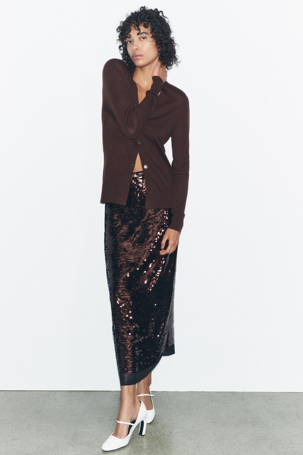 

Юбка миди с пайетками ZARA, темно-бордовый