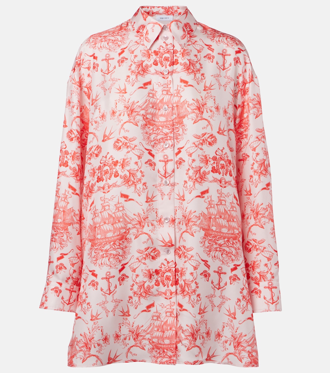 

Шелковая рубашка с принтом McQueen, Pink - Red