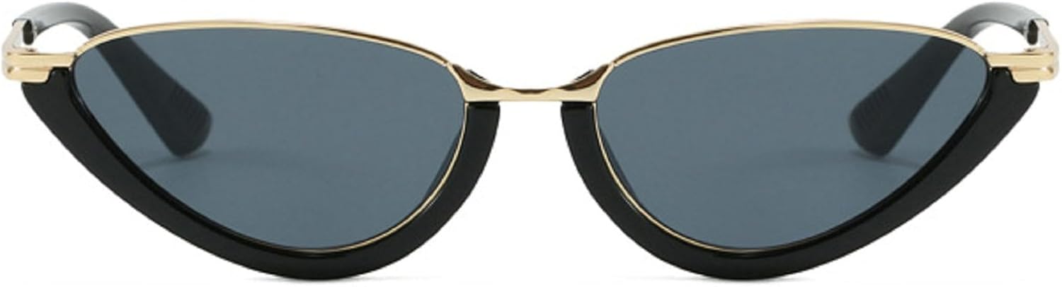 

Женские солнцезащитные очки «кошачий глаз» в тонкой металлической оправе, модель 2025 года, персонализированные овальные солнцезащитные очки в полуоправе, в стиле ретро 90-х mincl, Black