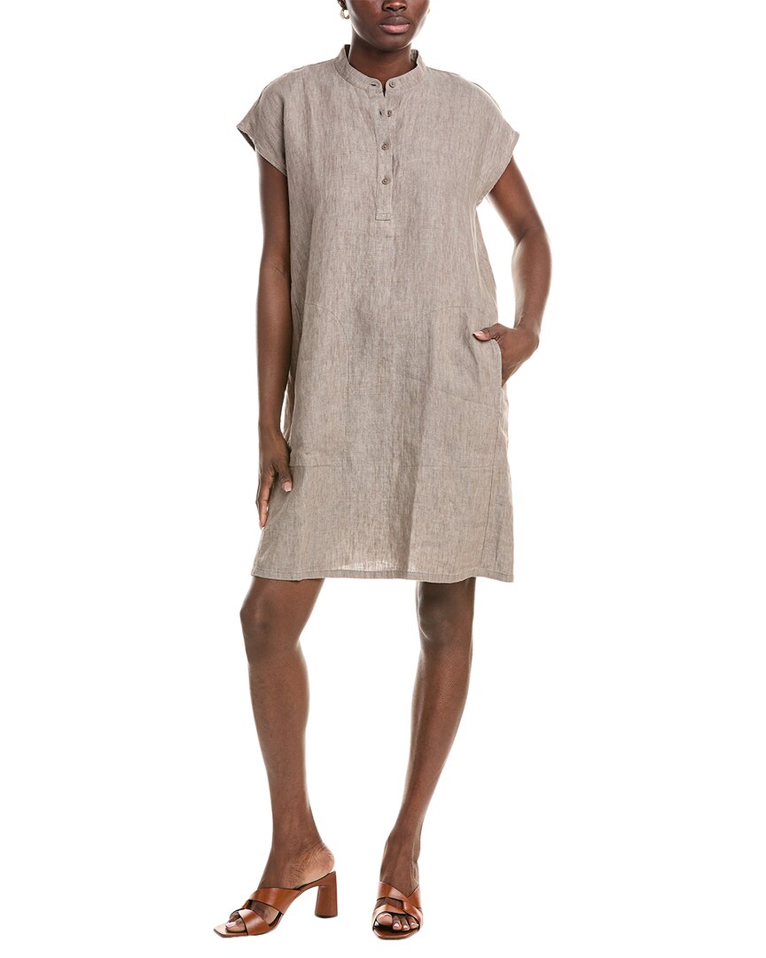

Eileen Fisher Платье с воротником-стойкой из льна, серый