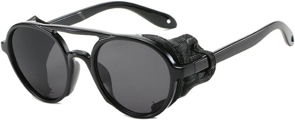 

Мужские солнцезащитные очки в стиле стимпанк, круглые солнцезащитные очки в стиле панк для мужчин, женские винтажные солнцезащитные очки, качественные очки с защитой от УФ-излучения UV400 TKKTLLT, Black-black