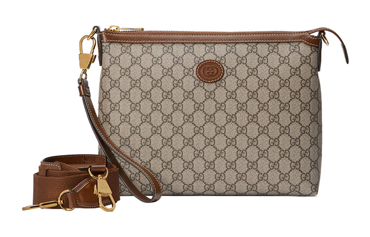 GUCCI Сумка через плечо мужская из холста GG Supreme с кожаными вставками коричневая и бежевая — фото 2