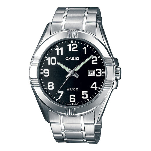 

Часы Men's CASIO Quartz Watch Stainless Steel Strap 50m Waterproof Black Dial Analog Mens, черный