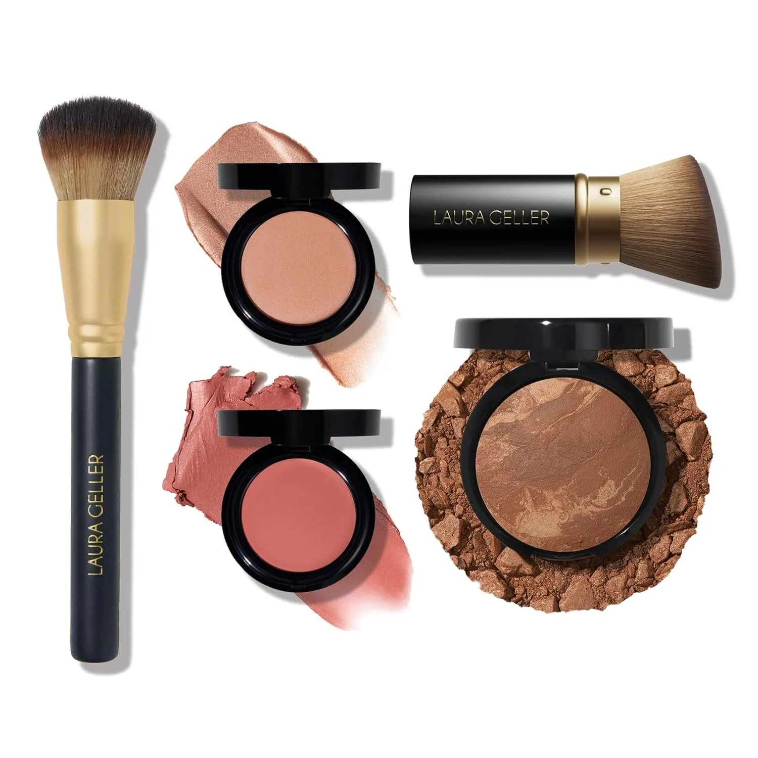 LAURA GELLER The Wonder Balm Heroes Kit (5 предметов) - увлажняющий бальзам для лица + выдвижная кисть kabuki + кисть Wonder + тональная основа Baked Balance-n-Brighten toffee, pink