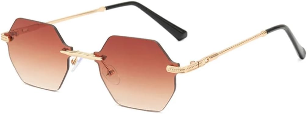 

Солнцезащитные очки с защитой UV400 | Без оправы, металлический панк, разноцветные линзы | Для женщин и мужчин, для занятий спортом на открытом воздухе и вождения DSVIGF, Gold-lightbrown