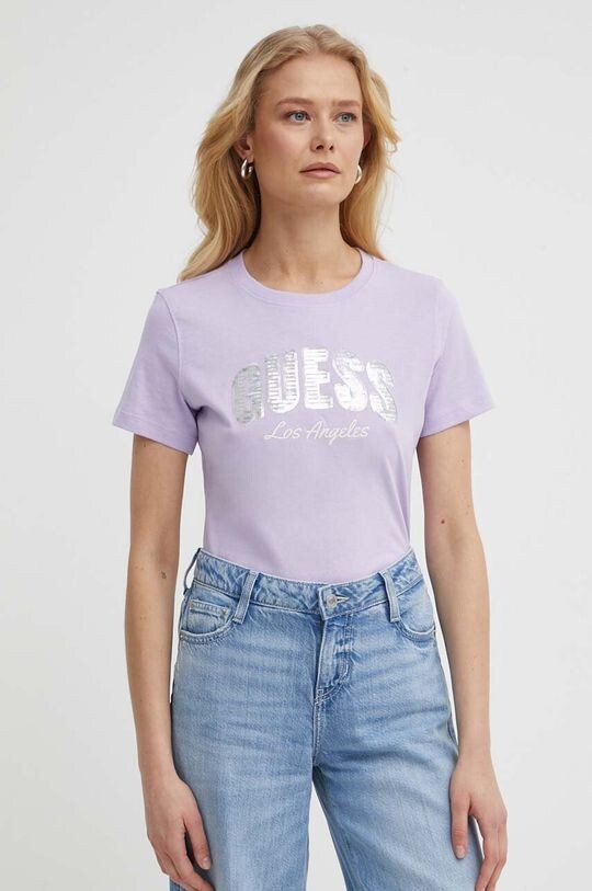 

Хлопковая футболка Guess, фиолетовый