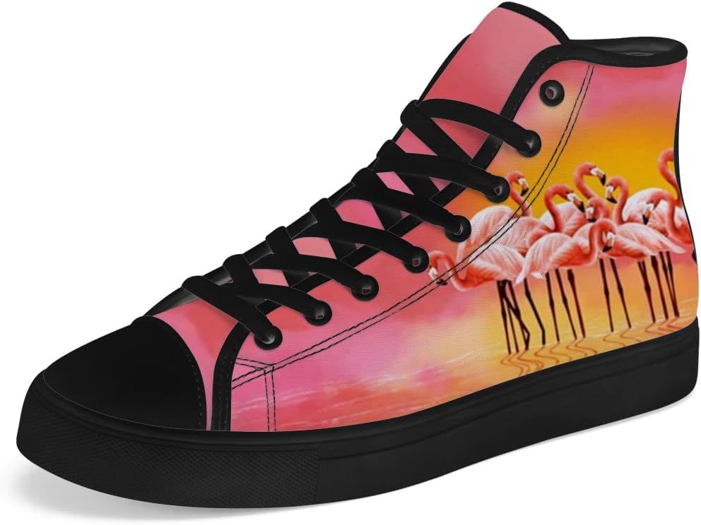 

Мужские и женские высокие кеды с фламинго из холщовой ткани, с шнуровкой, повседневная обувь Chebing, розовый