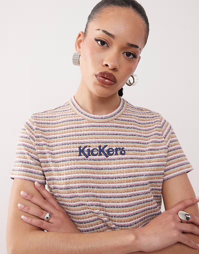 

Футболка Kickers в полоску в стиле ретро с короткими рукавами из смешанной меланжевой ткани