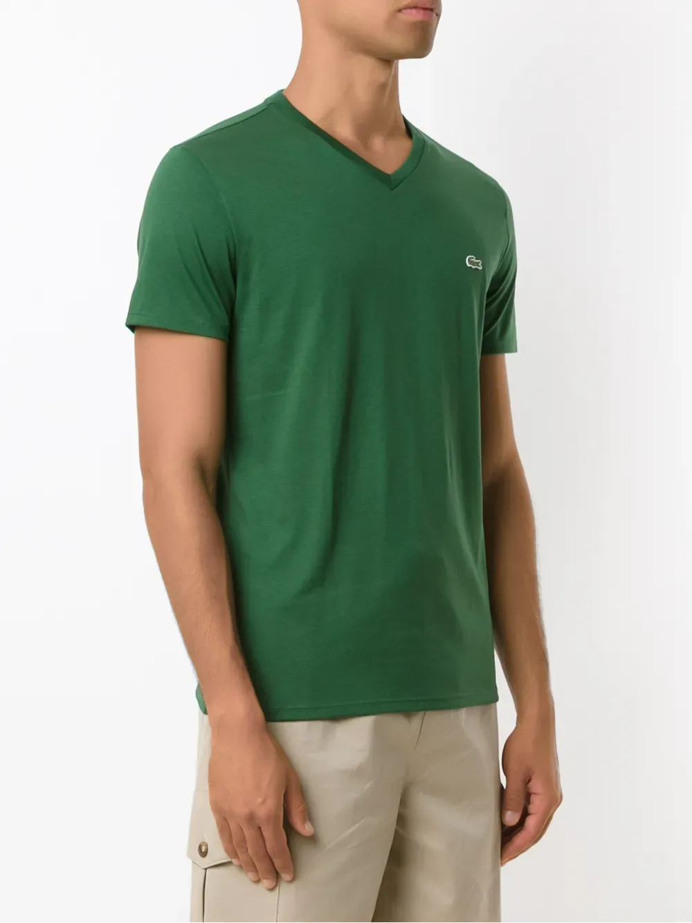 Футболка с V-образным вырезом и вышитым логотипом Lacoste, зеленый — фото 3
