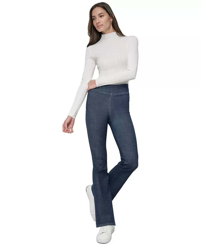 

Узкие джинсы с завышенной талией и расклешенными штанинами Petite High-Rise Pull-On Flare Jeans DKNY Jeans, синий