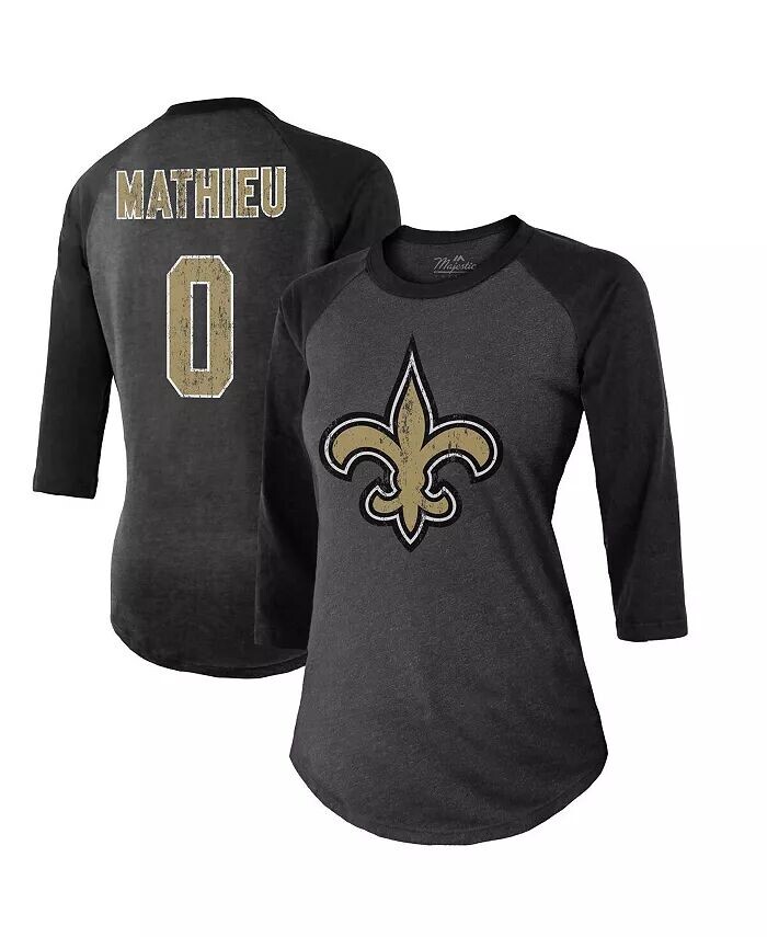 

Женская футболка с рукавом 3/4 и именем и номером New Orleans Saints от Threads Tyrann Mathieu Black Majestic