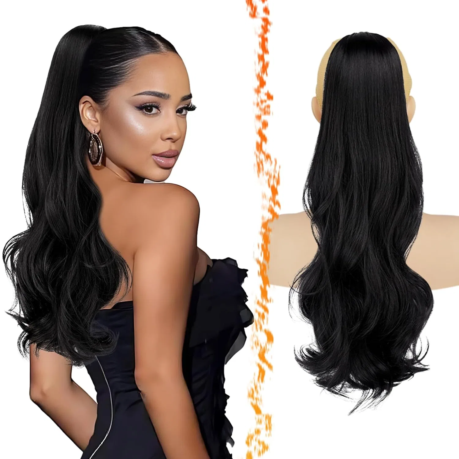 Накладной хвост «Wavy Ponytail Hairpiece» черный с кудрями от BARSDAR Barsdar, Natural Black
