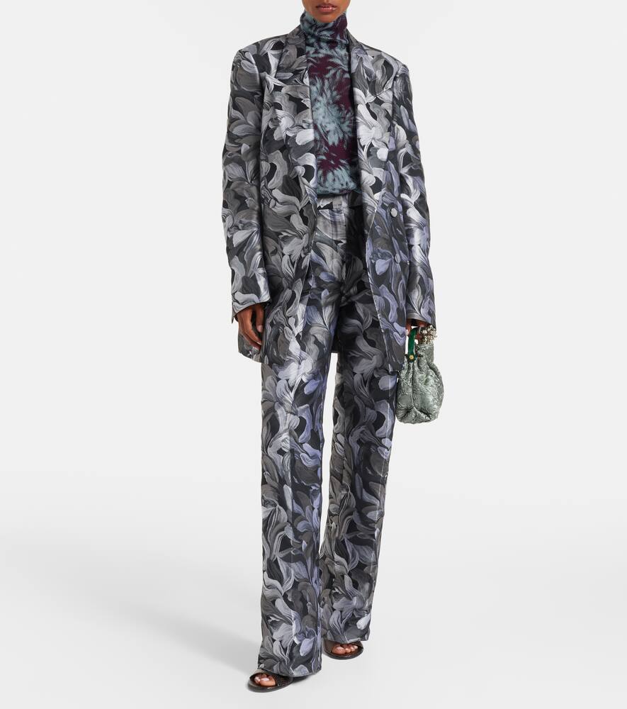 Жаккардовые высокие шерстяные прямые брюки Dries Van Noten, Black — фото 2