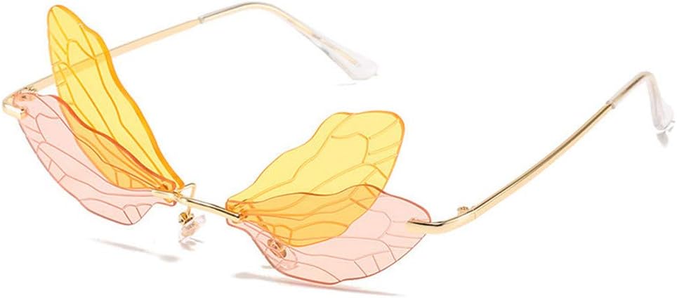 

COTIA/Модные солнцезащитные очки без оправы с изображением крыла стрекозы для женщин, винтажные, с прозрачными линзами цвета океана, мужские солнцезащитные очки розового и желтого цвета, Yellow&pink