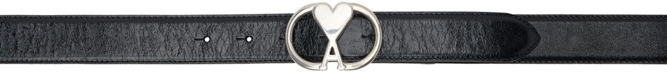

Черный ремень с овальной пряжкой Ami de Cœur AMI Paris, Black/Vibrated silver