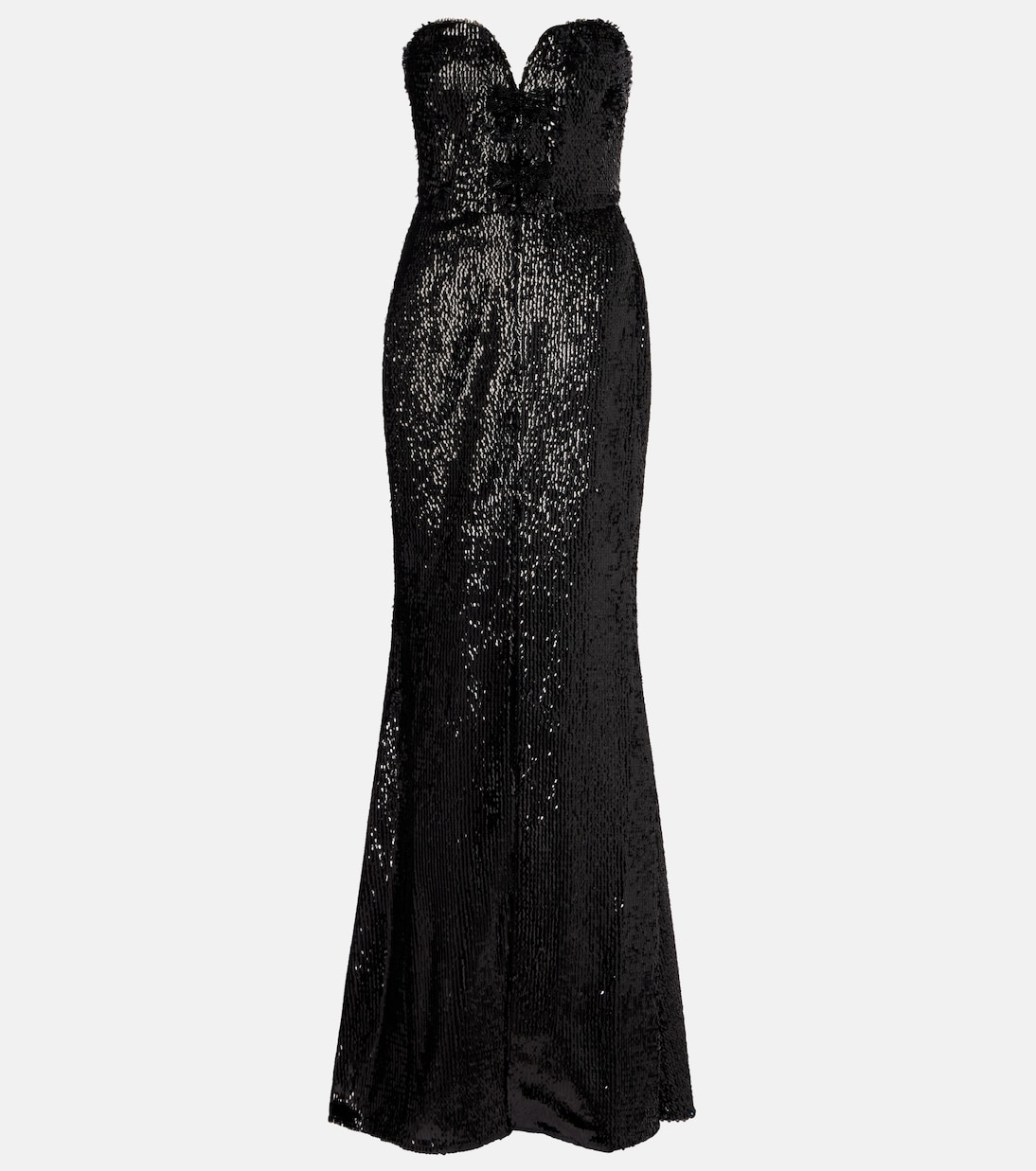 

Платье без бретелек из смесового шелка с пайетками Elie Saab, черный