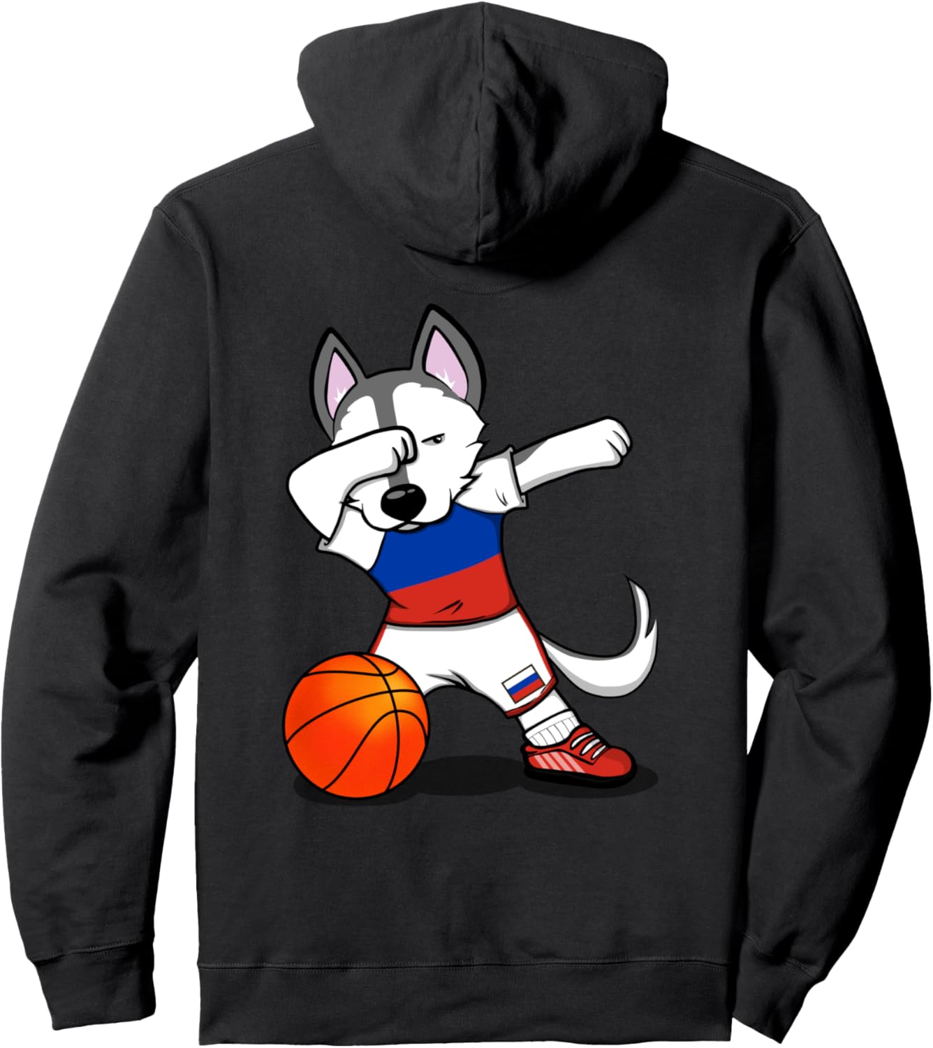 

Забавная толстовка с изображением хаски, фаната баскетбола России, с российским флагом и символикой футбола Teeisle Russia Basketball, черный
